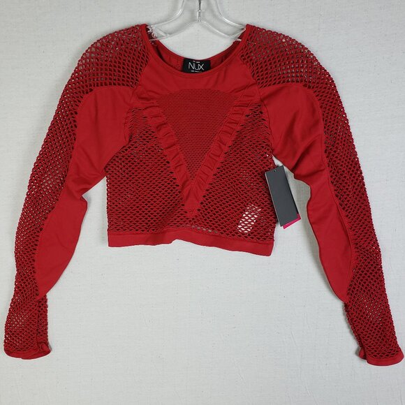 NWT Nux Active All Net Long Sleeve Top in Crimson size M/L Athleisure Yoga Gym - Picture 2 of 16